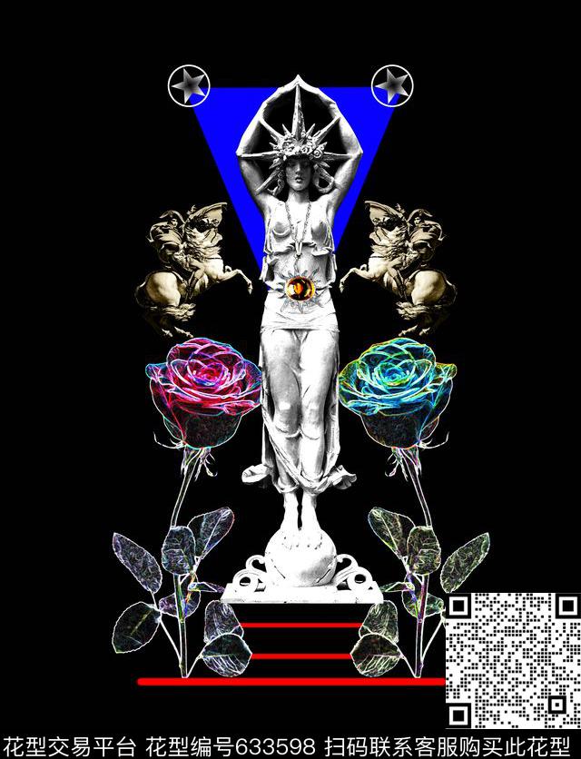 欧版雕像玫瑰数码印花华亿平台下载（图片编号: 633598） - 瓦栏（Walan）