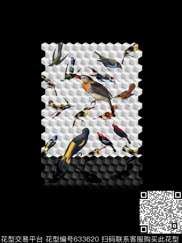 原创立方体鸟手绘工笔画鸟T恤卫衣数码印花华亿平台下载（图片编号: 633620） - 瓦栏（Walan）