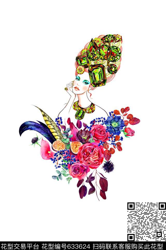 人物花朵花卉数码印花华亿平台下载（图片编号: 633624） - 瓦栏（Walan）