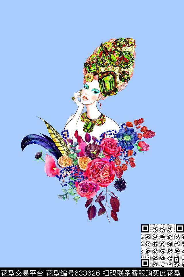 人物花朵花卉数码印花华亿平台下载（图片编号: 633626） - 瓦栏（Walan）