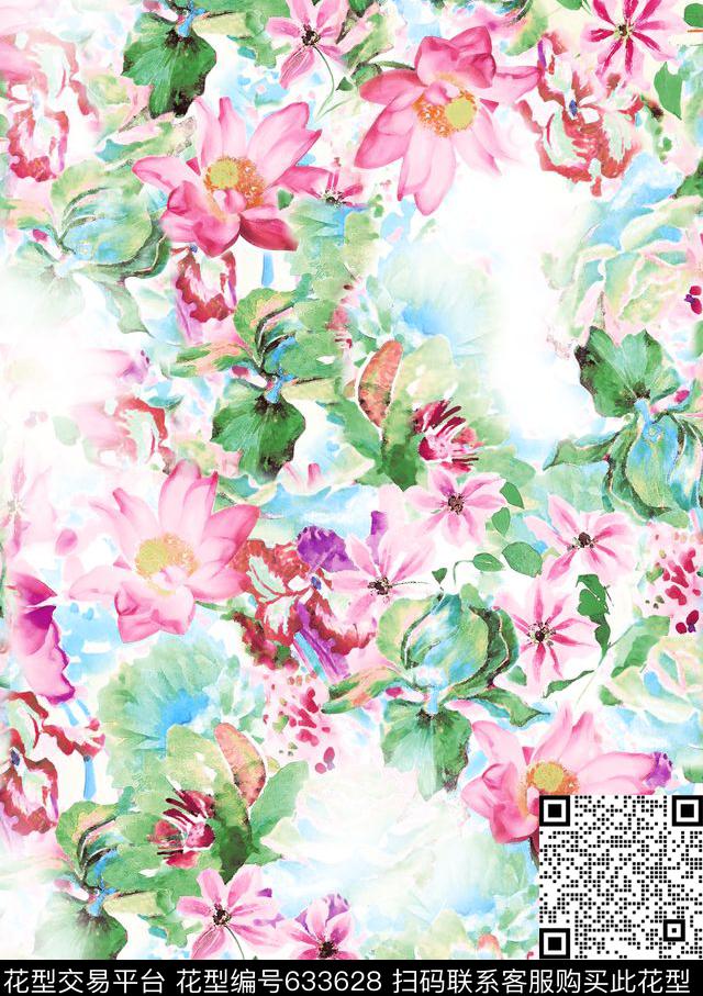 数码花大气抽象花朵数码印花华亿平台下载（图片编号: 633628） - 瓦栏（Walan）