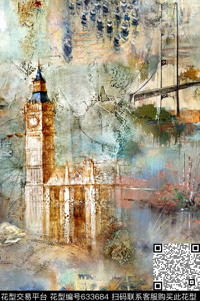 肌理油画风景数码印花华亿平台下载（图片编号: 633684） - 瓦栏（Walan）