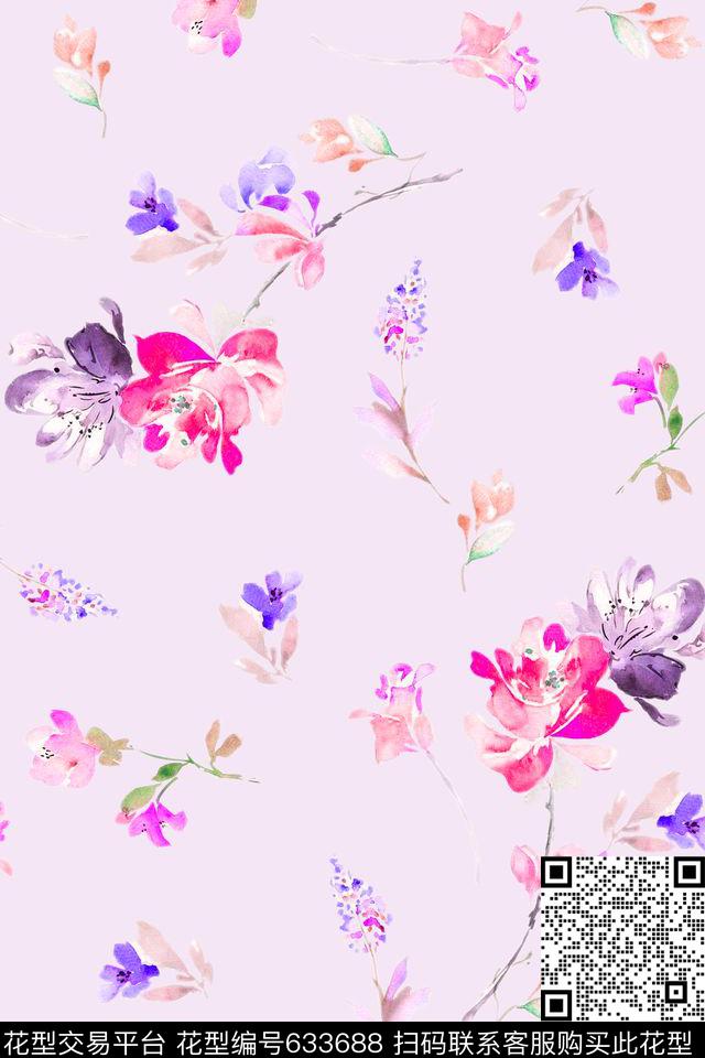 家纺连衣裙水彩花卉数码印花华亿平台下载（图片编号: 633688） - 瓦栏（Walan）