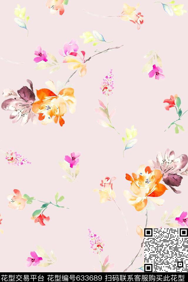 家纺连衣裙水彩花卉数码印花华亿平台下载（图片编号: 633689） - 瓦栏（Walan）