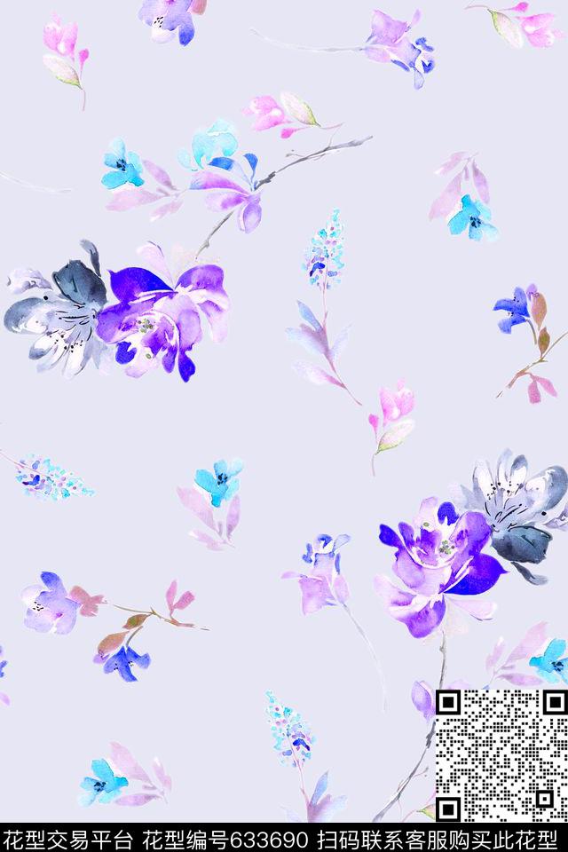 家纺连衣裙水彩花卉数码印花华亿平台下载（图片编号: 633690） - 瓦栏（Walan）