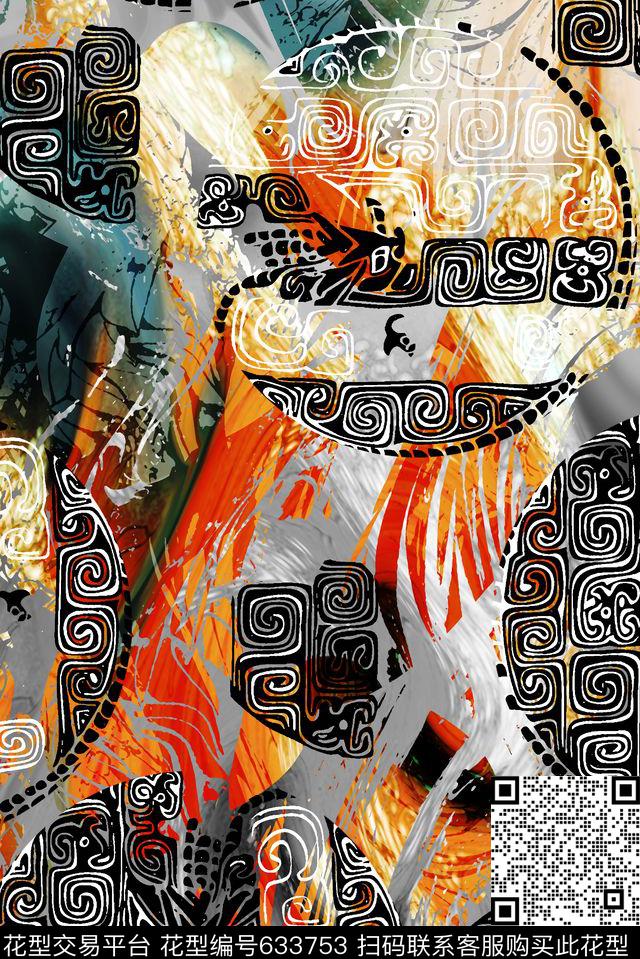 抽象色块时尚抽象大气青铜纹饰数码印花华亿平台下载（图片编号: 633753） - 瓦栏（Walan）