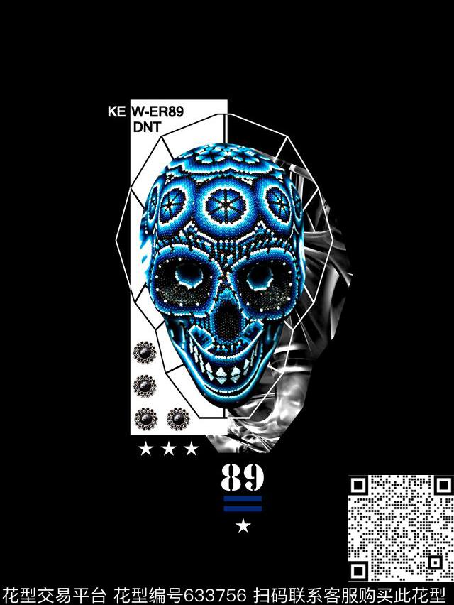 骷髅头几何解构男装T恤数码印花华亿平台下载（图片编号: 633756） - 瓦栏（Walan）