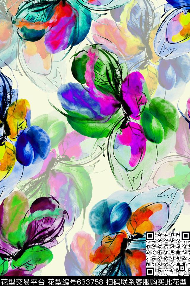 手绘水彩花卉数码印花华亿平台下载（图片编号: 633758） - 瓦栏（Walan）