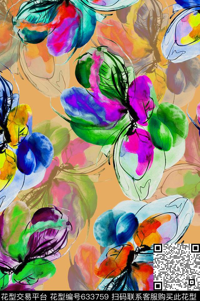 手绘水彩花卉数码印花华亿平台下载（图片编号: 633759） - 瓦栏（Walan）