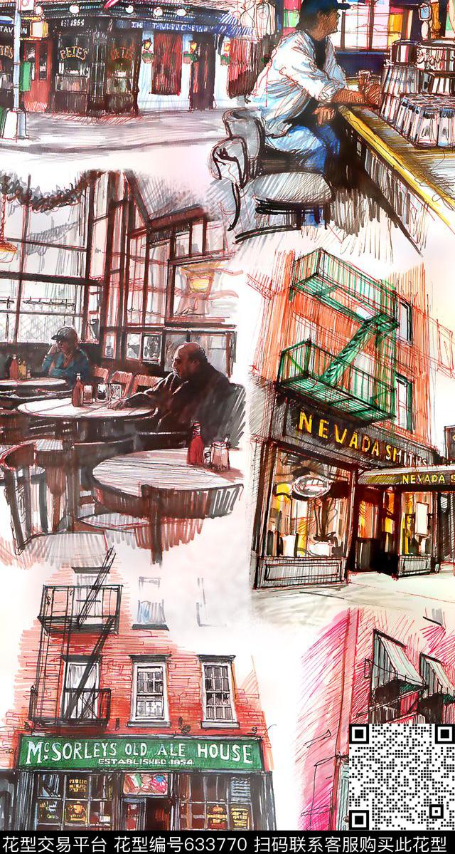 趣味素描抽象数码印花华亿平台下载（图片编号: 633770） - 瓦栏（Walan）