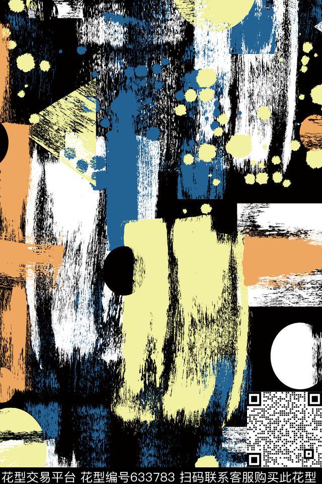 欧美笔刷泼墨传统印花华亿平台下载（图片编号: 633783） - 瓦栏（Walan）