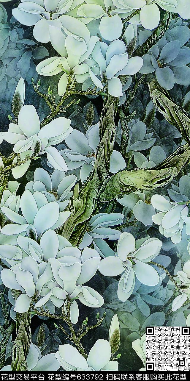 花朵玉兰花花卉数码印花华亿平台下载（图片编号: 633792） - 瓦栏（Walan）