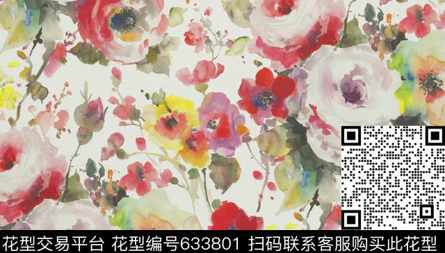 绚丽水彩印花花卉数码印花华亿平台下载（图片编号: 633801） - 瓦栏（Walan）