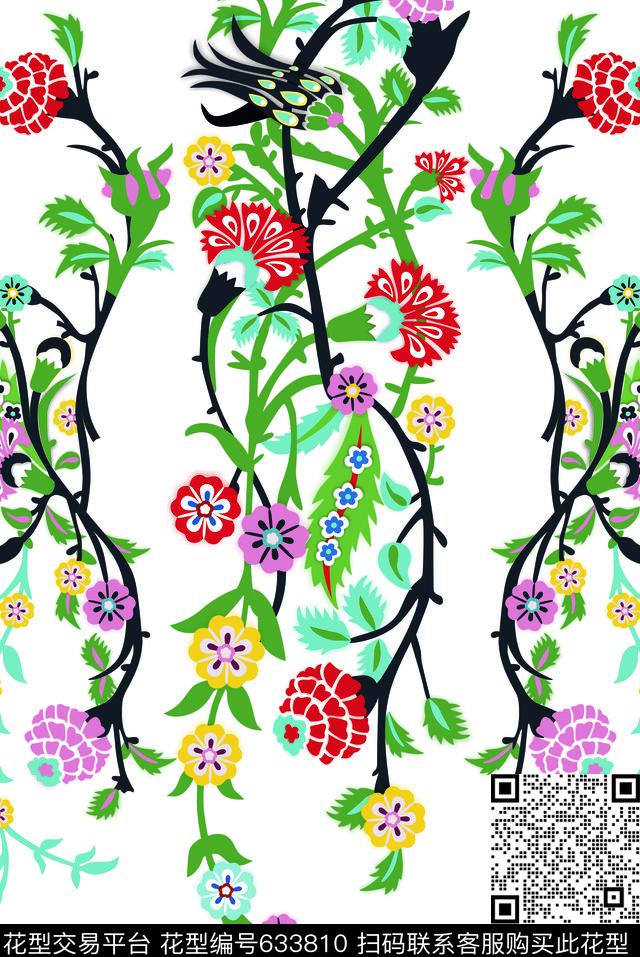 玫瑰兰花花卉传统印花华亿平台下载（图片编号: 633810） - 瓦栏（Walan）