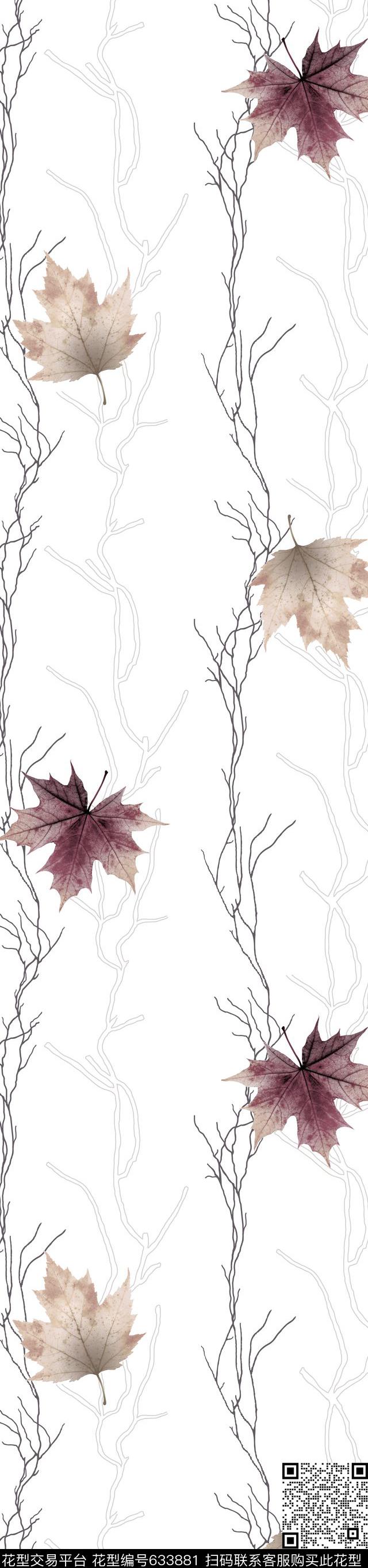 窗帘枫叶树木传统印花华亿平台下载（图片编号: 633881） - 瓦栏（Walan）