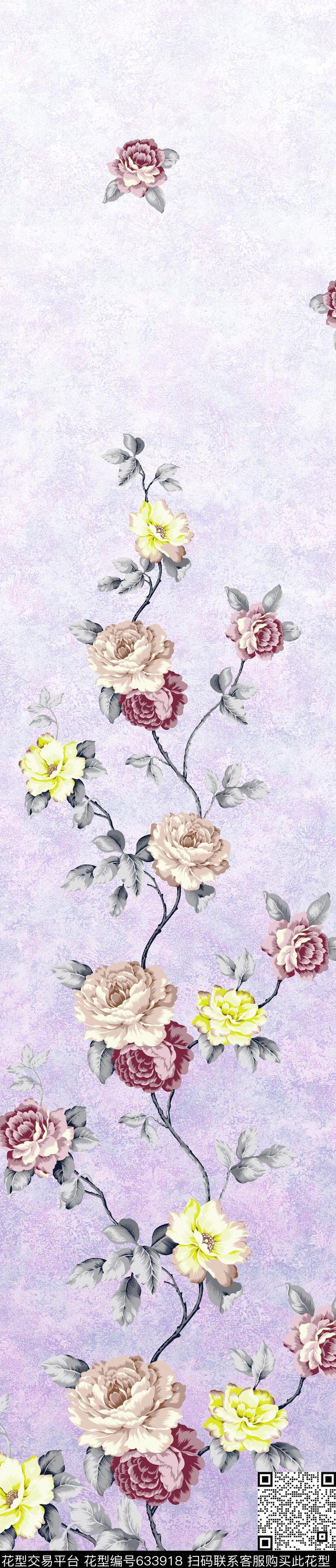 窗帘牡丹花朵传统印花华亿平台下载（图片编号: 633918） - 瓦栏（Walan）