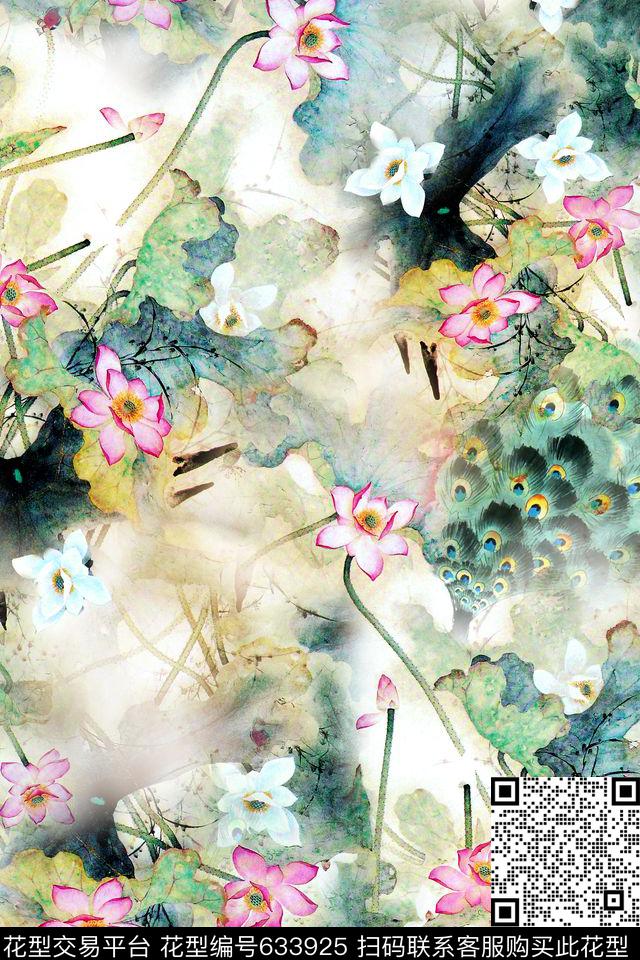 民族风中国风水墨数码印花华亿平台下载（图片编号: 633925） - 瓦栏（Walan）