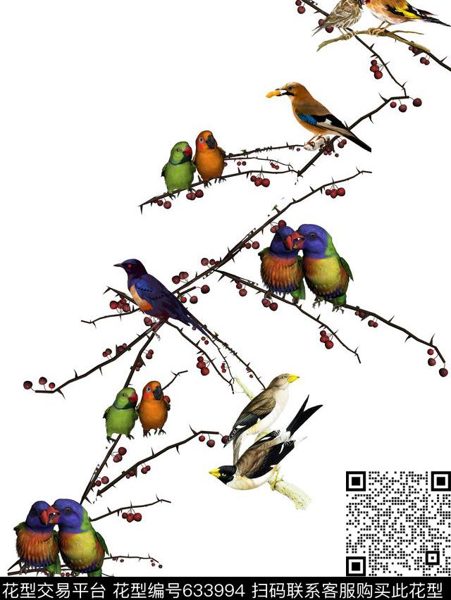 百鸟图动物小鸟数码印花华亿平台下载（图片编号: 633994） - 瓦栏（Walan）