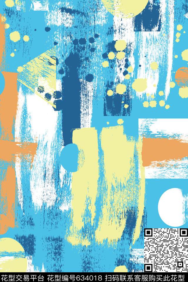 欧美笔刷泼墨传统印花华亿平台下载（图片编号: 634018） - 瓦栏（Walan）