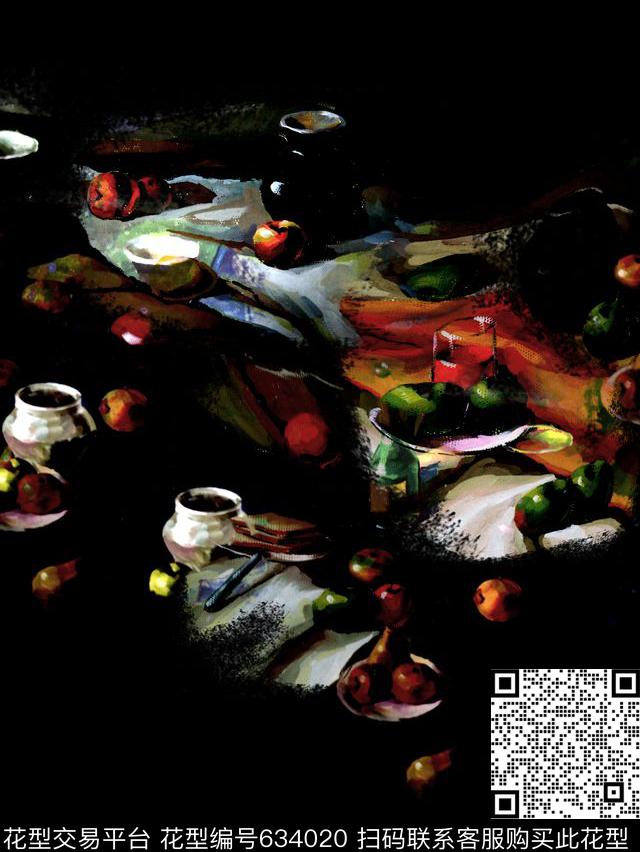 静物油画水果苹果桌布瓦罐油画数码印花华亿平台下载（图片编号: 634020） - 瓦栏（Walan）