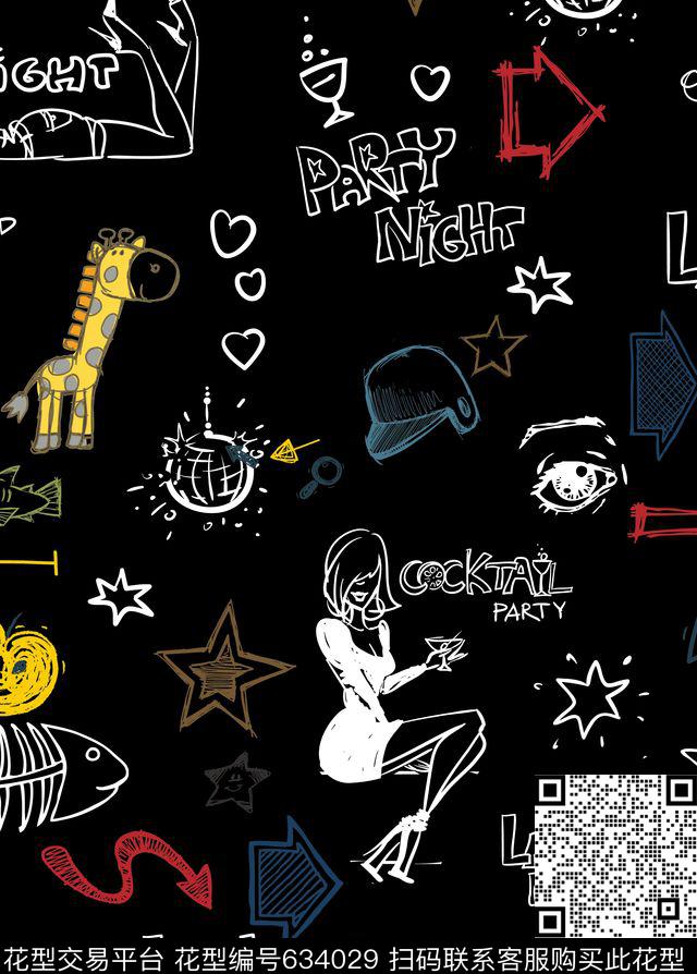 趣味涂鸦几何传统印花华亿平台下载（图片编号: 634029） - 瓦栏（Walan）