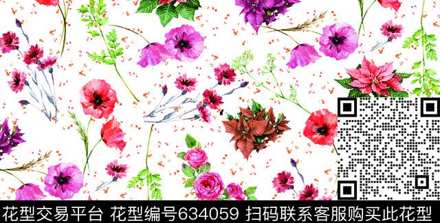 小碎花大花牡丹数码印花华亿平台下载（图片编号: 634059） - 瓦栏（Walan）