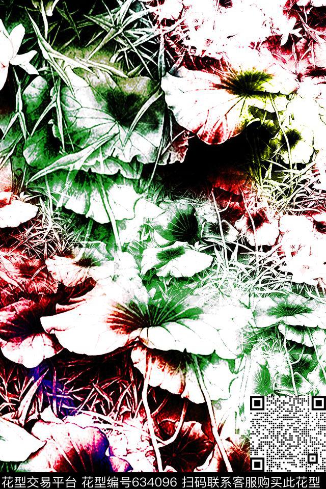 色彩层次层次花卉荷叶数码印花华亿平台下载（图片编号: 634096） - 瓦栏（Walan）