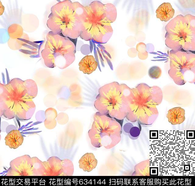 花卉光晕桃花数码印花华亿平台下载（图片编号: 634144） - 瓦栏（Walan）