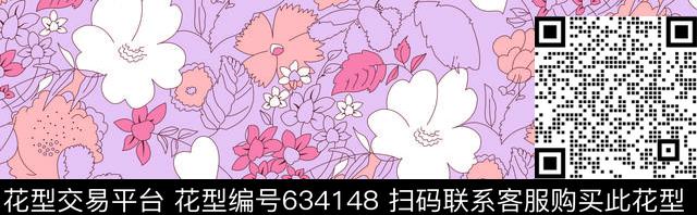 花卉线条手绘传统印花华亿平台下载（图片编号: 634148） - 瓦栏（Walan）
