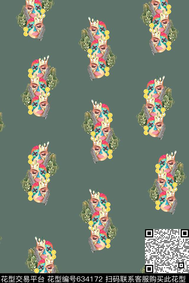 流行时尚抽象人脸数码印花华亿平台下载（图片编号: 634172） - 瓦栏（Walan）