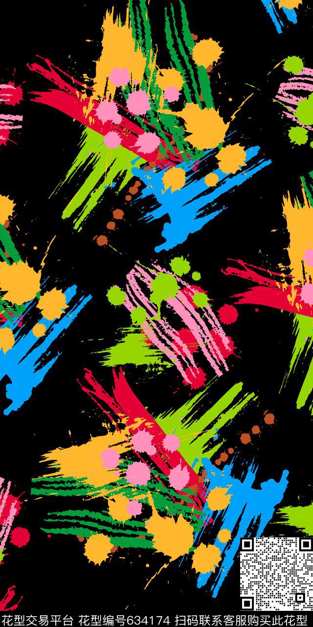 水墨笔触流行时尚笔触数码印花华亿平台下载（图片编号: 634174） - 瓦栏（Walan）