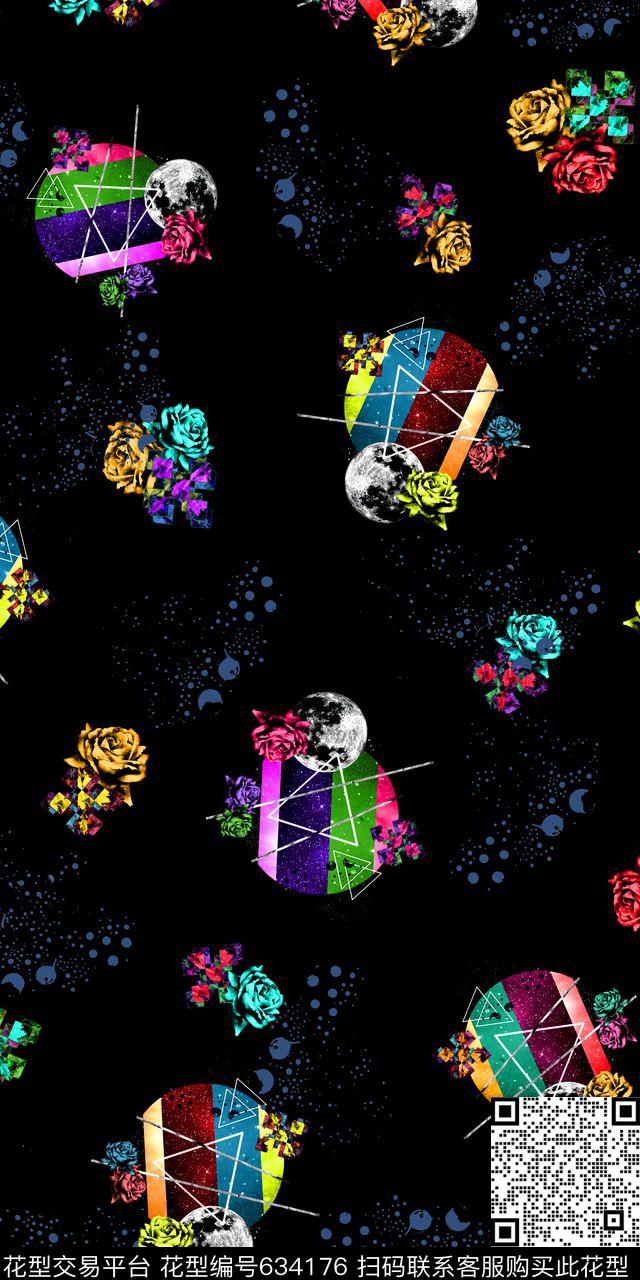 流行时尚花卉圆形数码印花华亿平台下载（图片编号: 634176） - 瓦栏（Walan）