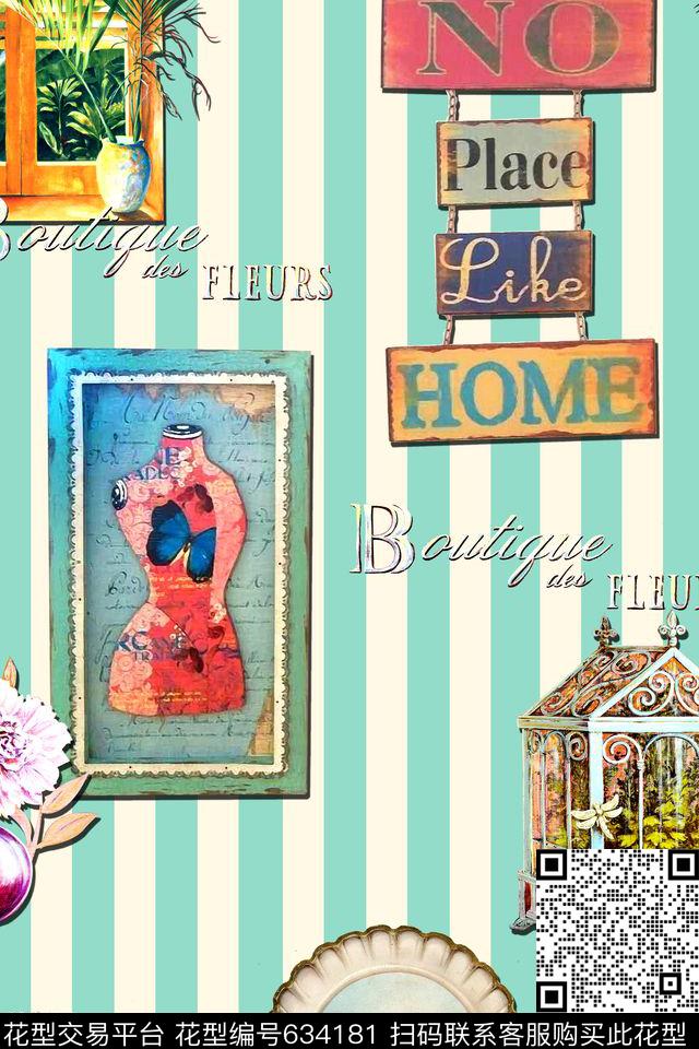 休闲条纹窗户数码印花华亿平台下载（图片编号: 634181） - 瓦栏（Walan）