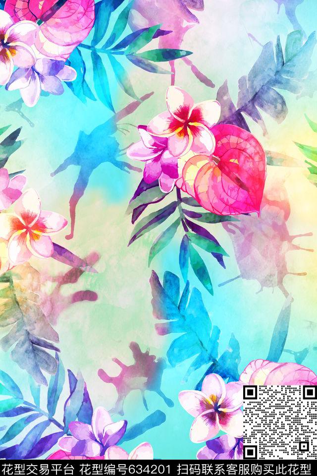 红掌鸡蛋花水彩数码印花华亿平台下载（图片编号: 634201） - 瓦栏（Walan）