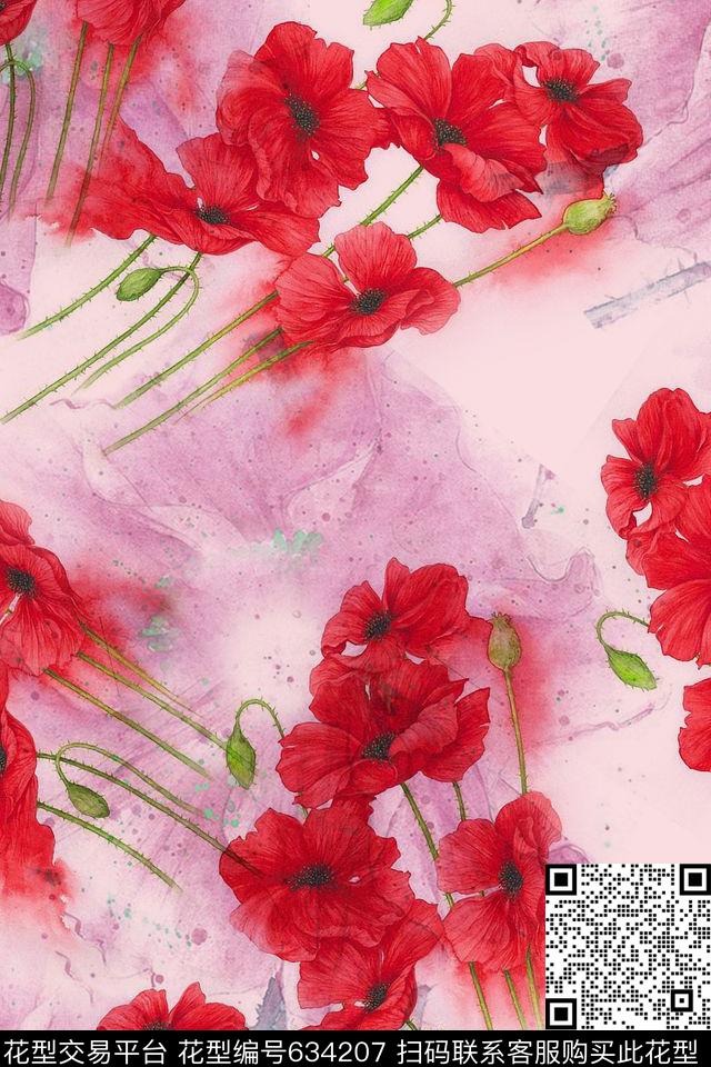 花朵花卉水彩数码印花华亿平台下载（图片编号: 634207） - 瓦栏（Walan）