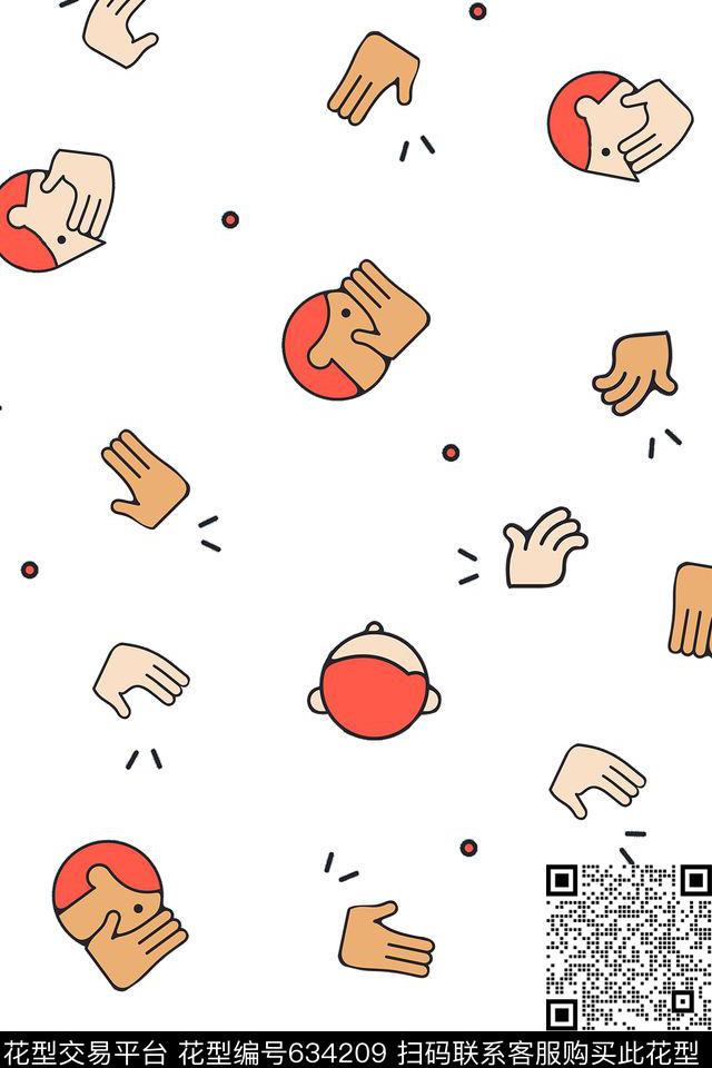 卡通趣味手小人传统印花华亿平台下载（图片编号: 634209） - 瓦栏（Walan）