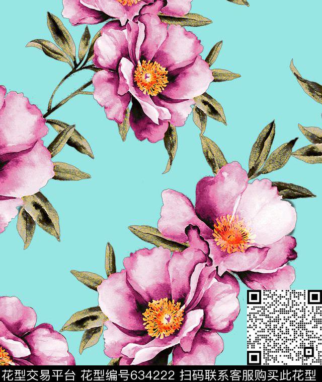 玉兰花荷花花朵数码印花华亿平台下载（图片编号: 634222） - 瓦栏（Walan）