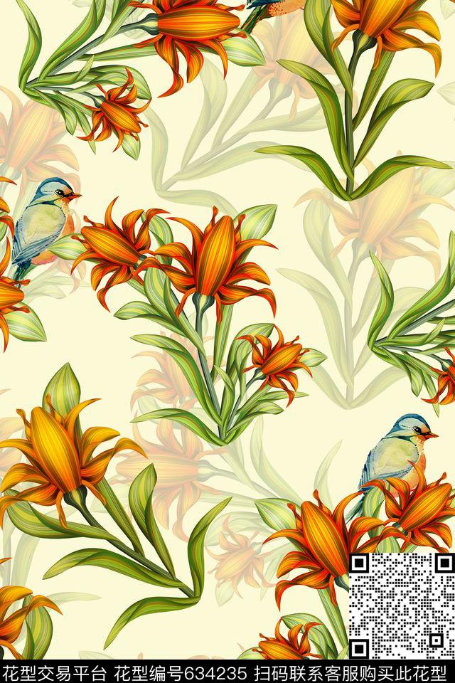 花鸟花朵花卉数码印花华亿平台下载（图片编号: 634235） - 瓦栏（Walan）