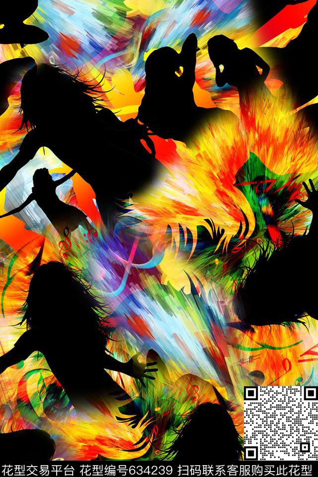 人物底纹音乐数码印花华亿平台下载（图片编号: 634239） - 瓦栏（Walan）