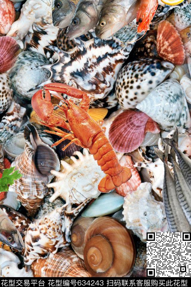 趣味海螺海鲜数码印花华亿平台下载（图片编号: 634243） - 瓦栏（Walan）