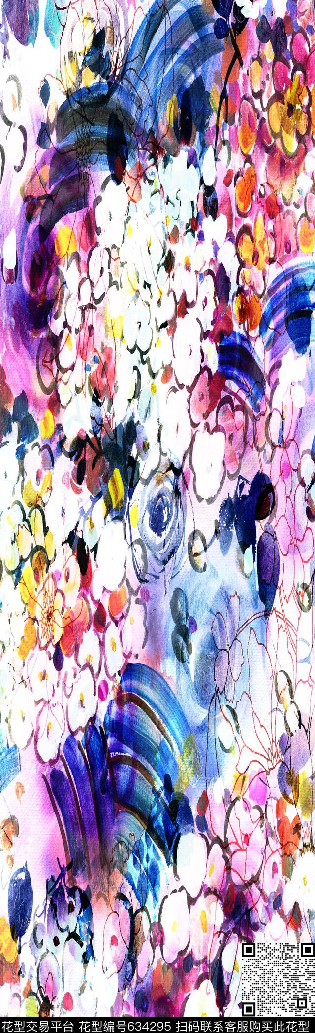 抽象彩图抽象长巾花纹抽象格形数码印花华亿平台下载（图片编号: 634295） - 瓦栏（Walan）