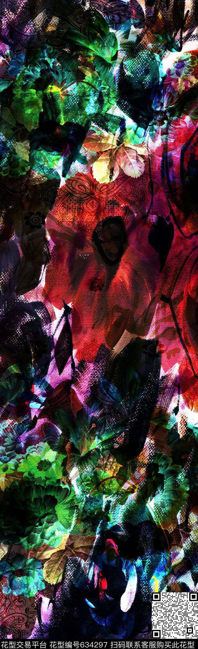 抽象彩图抽象长巾花纹抽象格形数码印花华亿平台下载（图片编号: 634297） - 瓦栏（Walan）