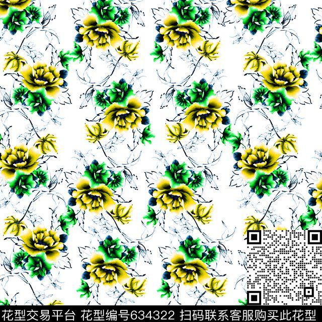 玫瑰牡丹花朵数码印花华亿平台下载（图片编号: 634322） - 瓦栏（Walan）