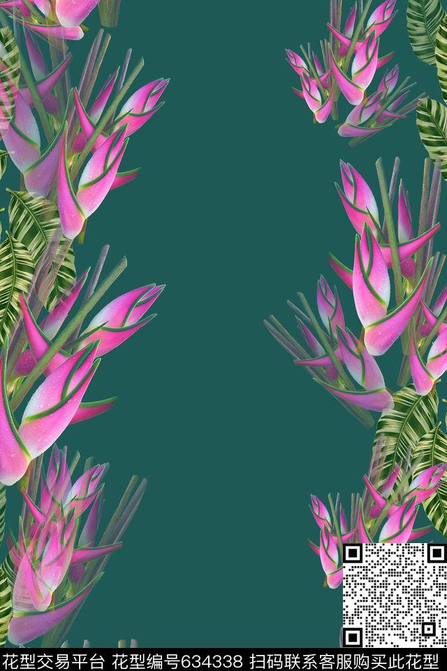叶子组合热带海滨度假热带植物叶子数码印花华亿平台下载（图片编号: 634338） - 瓦栏（Walan）