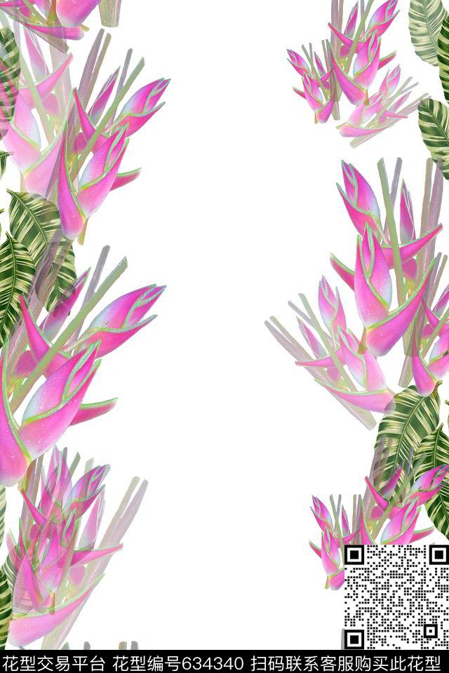 叶子组合热带海滨度假热带植物叶子数码印花华亿平台下载（图片编号: 634340） - 瓦栏（Walan）