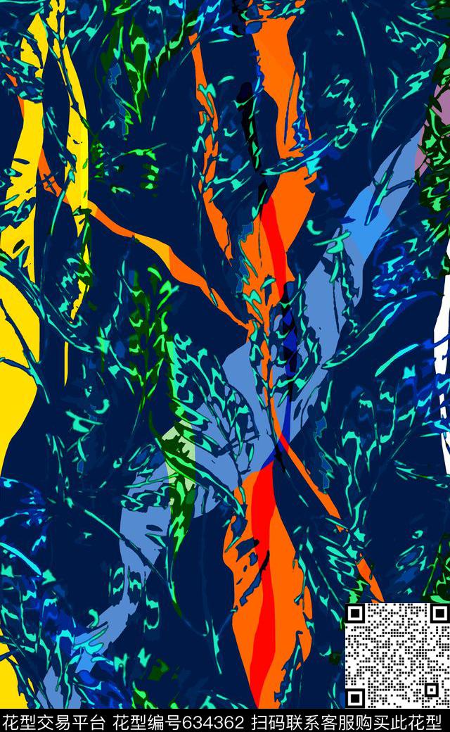 热带雨林数码印花几何叶子数码印花华亿平台下载（图片编号: 634362） - 瓦栏（Walan）