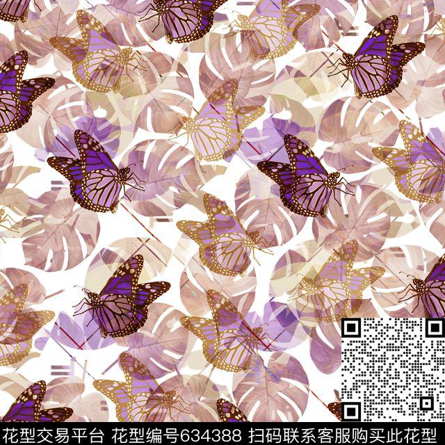 复古花卉蝴蝶数码印花华亿平台下载（图片编号: 634388） - 瓦栏（Walan）