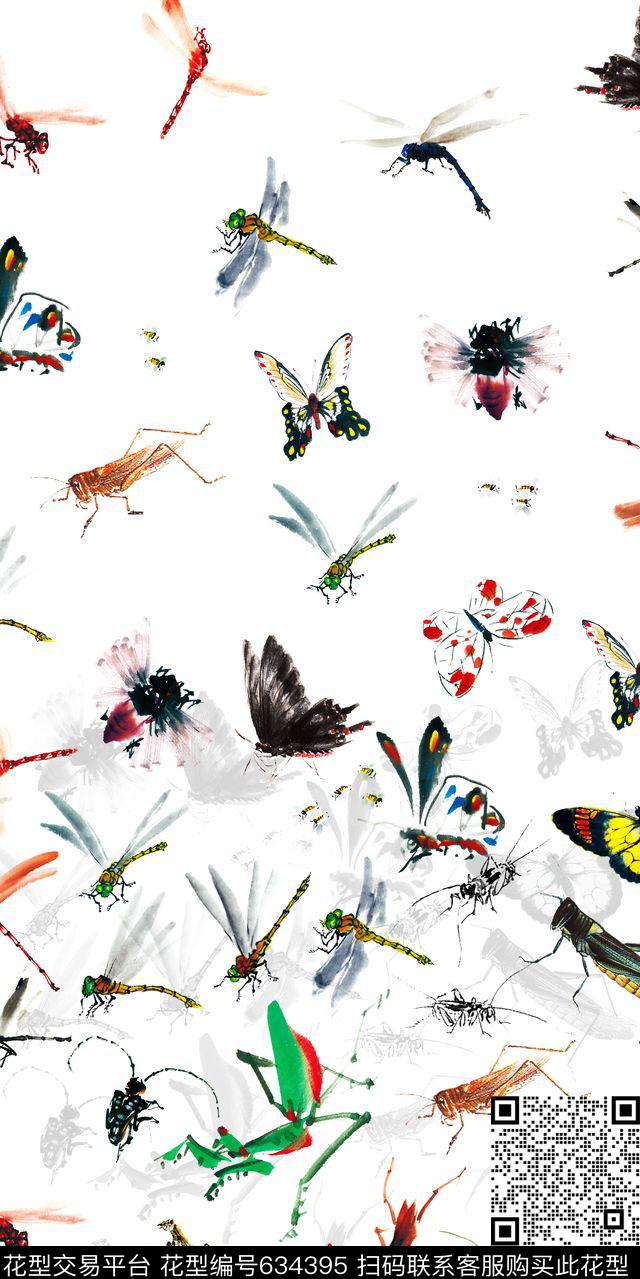 连衣裙手绘昆虫蝴蝶数码印花华亿平台下载（图片编号: 634395） - 瓦栏（Walan）