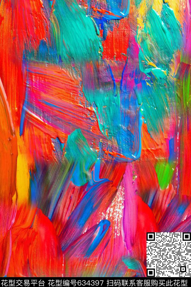 油画笔触手绘条纹油画大条纹数码印花华亿平台下载（图片编号: 634397） - 瓦栏（Walan）