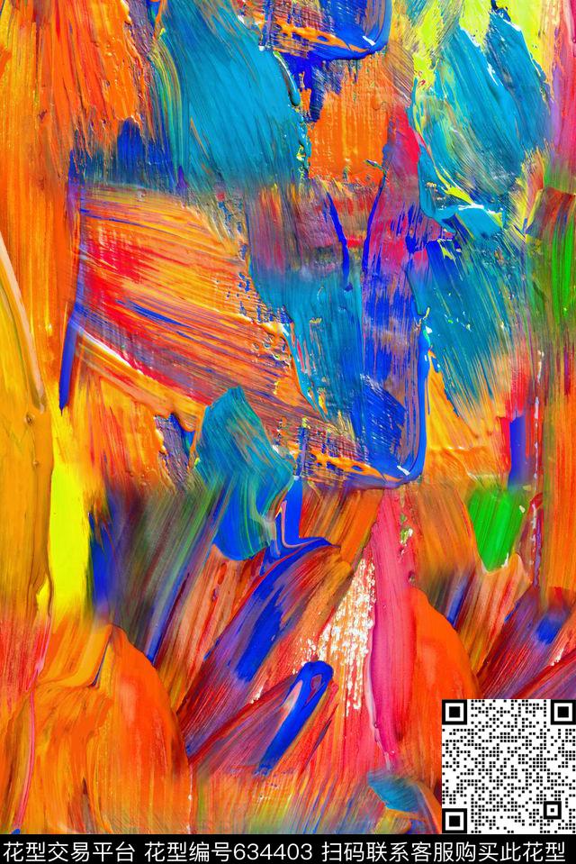 油画笔触手绘条纹油画大条纹数码印花华亿平台下载（图片编号: 634403） - 瓦栏（Walan）